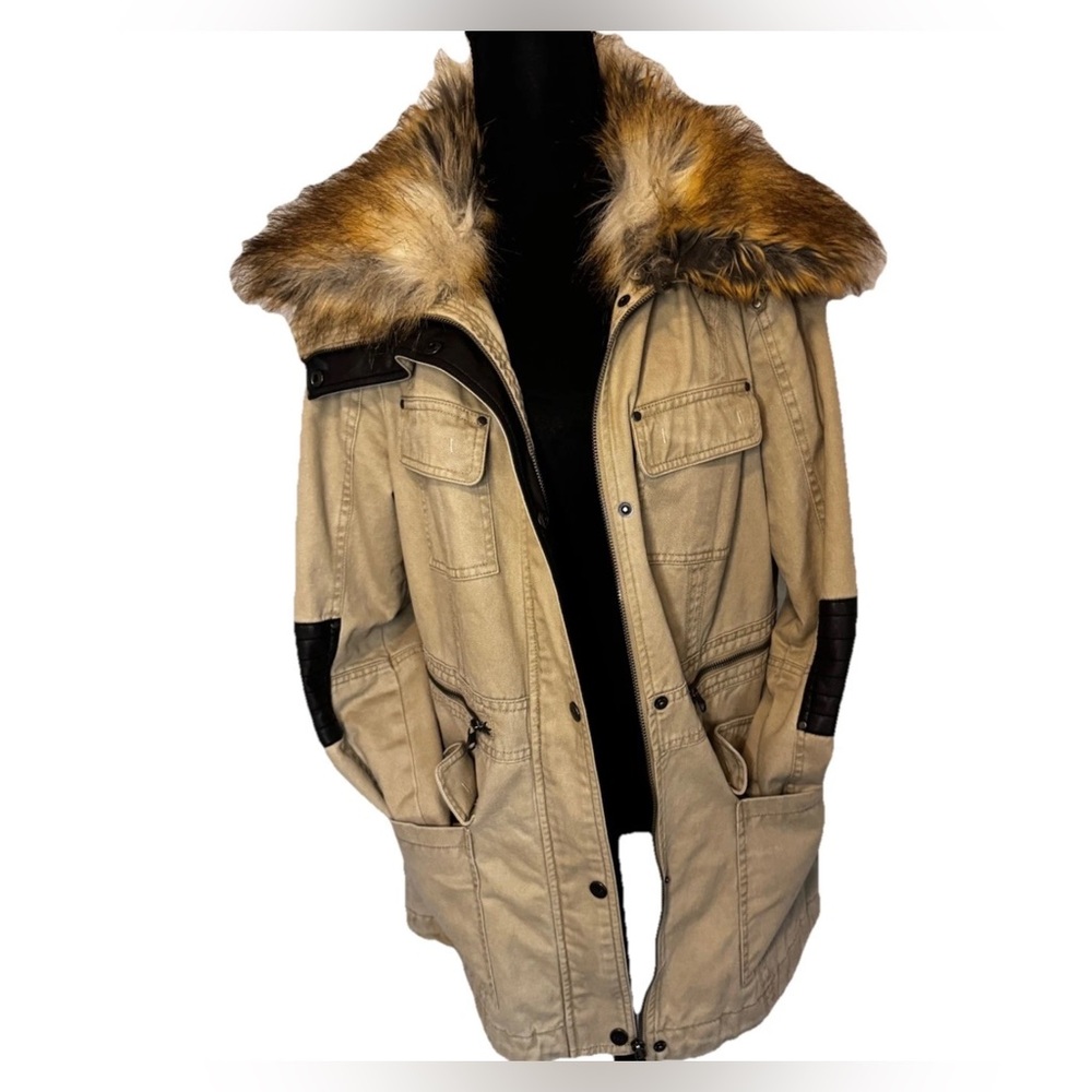 Women's Kakhi Utility Jacket with Faux Fur Collar Size L